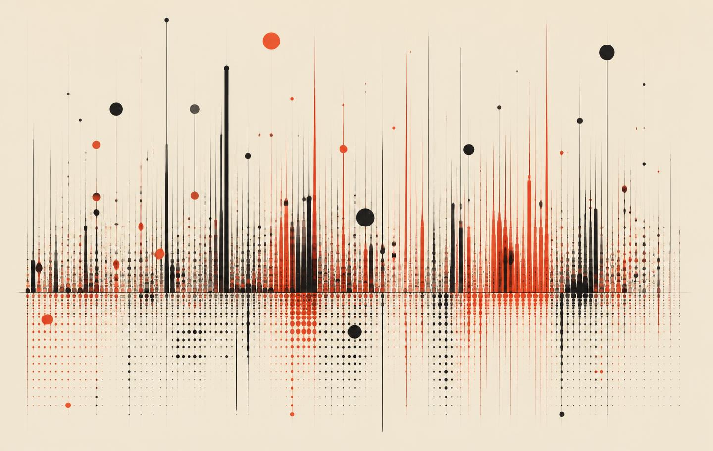 Abstract chart of dense vertical bars and points representing measured data distribution