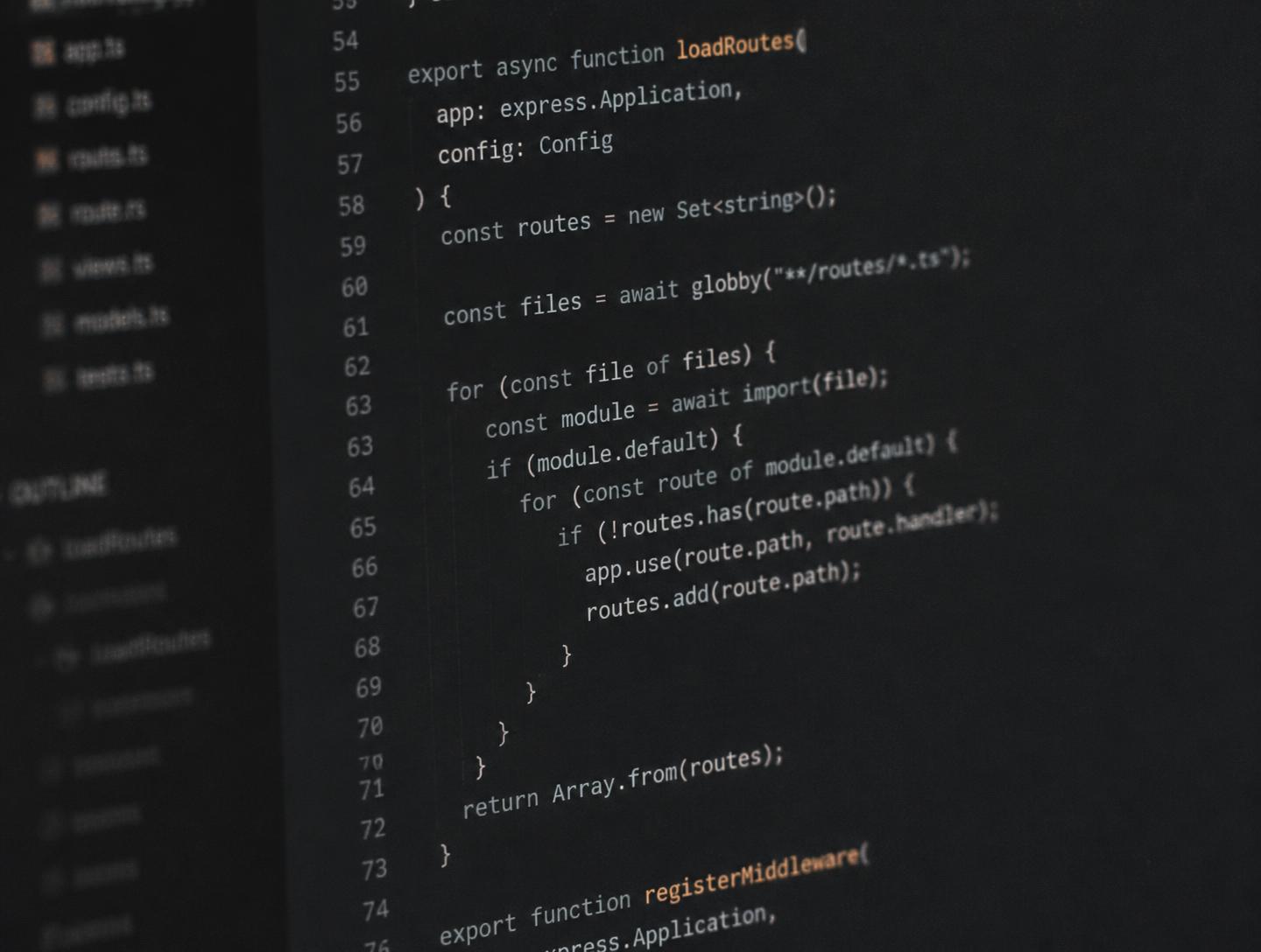 Source code of a routing module shown on a dark screen during a modernisation review